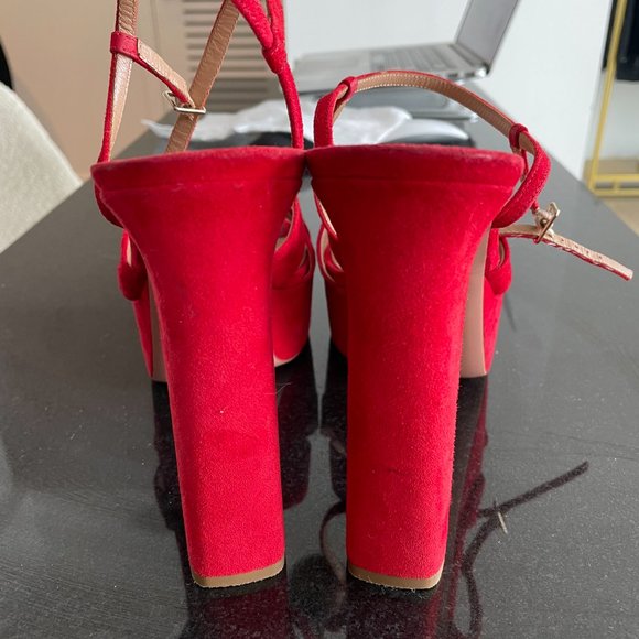 AQUAZZURA Red Suede Baba Plateau 125 Platform Sandals | Size 41 | - Picture 10 of 11